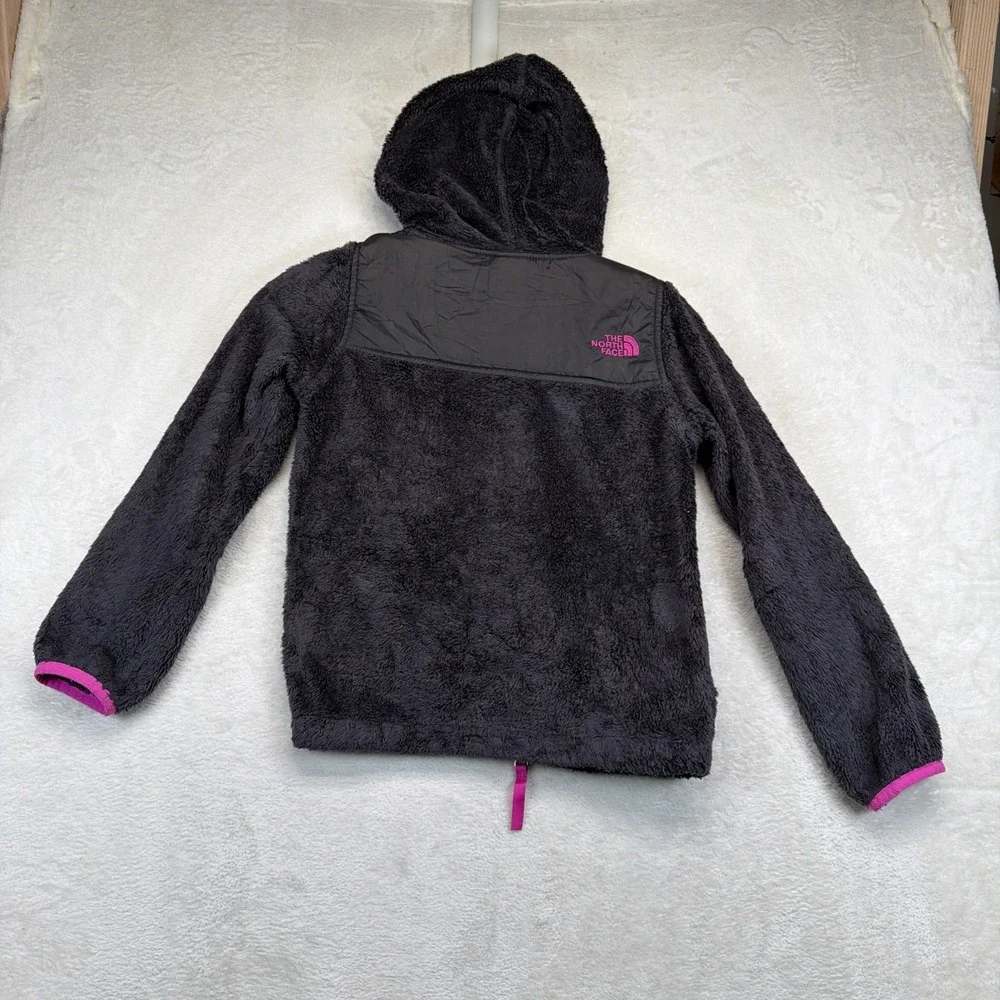 The North Face Girls Fleece Hooded Jacket Size 7/8 Gray Pink Full Zip Osito